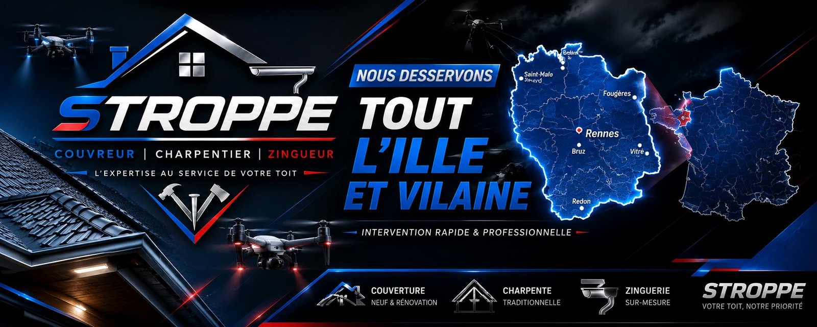Carte de l’Ille-et-Vilaine : STROPPE dessert les 332 communes, de Saint-Malo à Redon